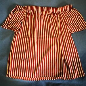 Off shoulder red striped top